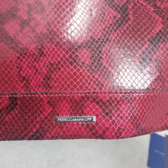 Rebecca Minkoff Zipper  Red Burgundy Snakeskin Envelope Clutch - Picture 5 of 8